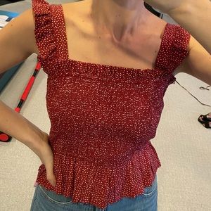 Red polka dot scrunch crop top